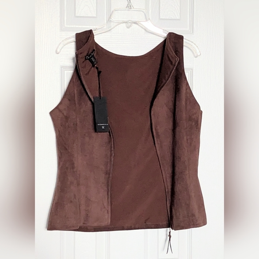 NWT Christian Lacroix Women's (Size 6) Brown Suede Zip-Back Sleeveless Top/Vest - Picture 4 of 12